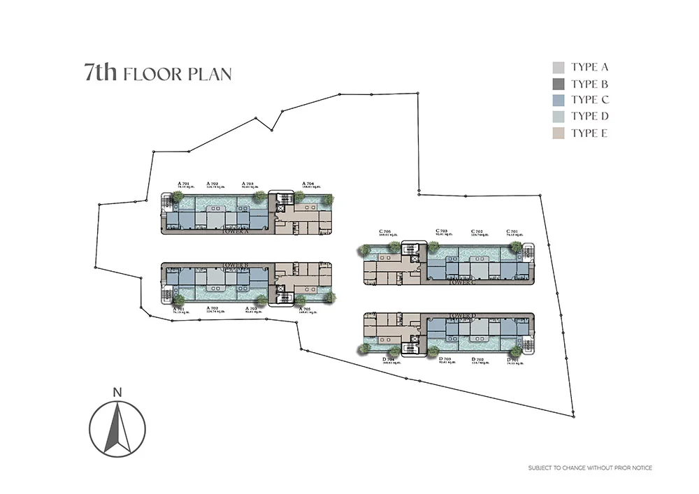 The Element master plan of an upper floor, a reference when applying any Phuket property market outlook to one unit