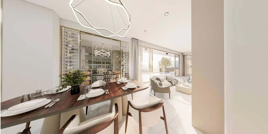Interior visualisation of a private dining area at The Element, a quieter alternative to the co-kitchen