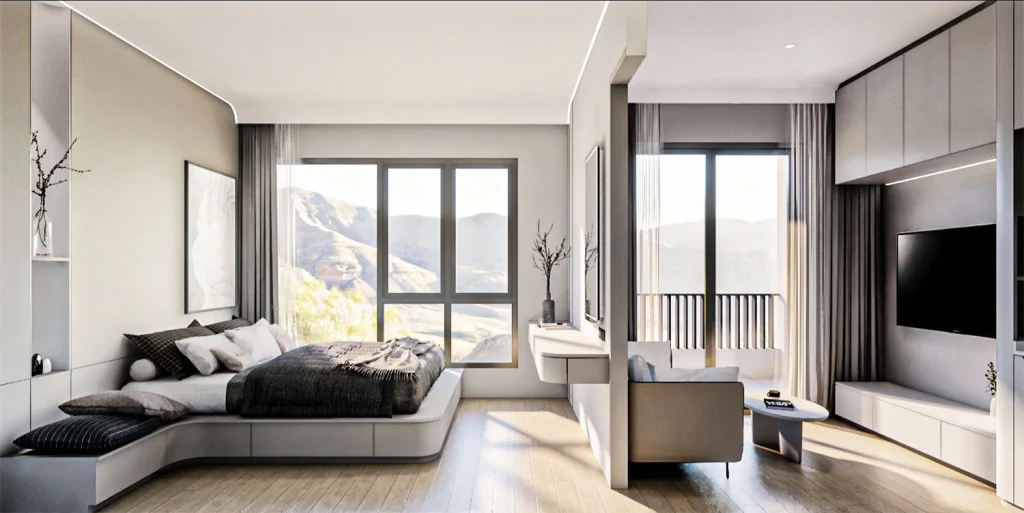 Interior visualisation of a one-bedroom residence at The Element, the type of unit a rental yield model should start from