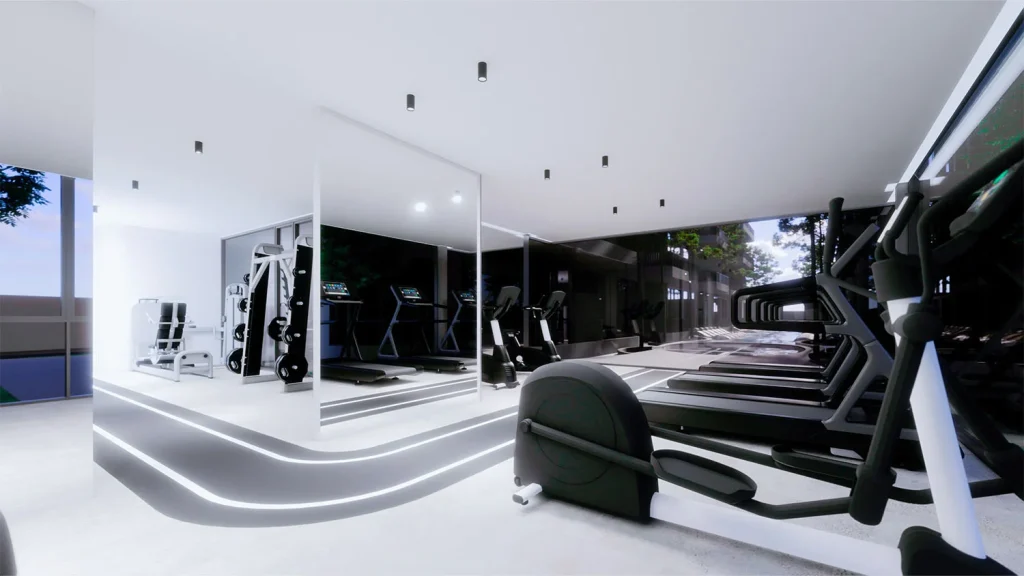 Interior visualisation of the shared fitness room at The Element