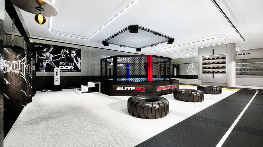 Interior visualisation of the Muay Thai training space at The Element