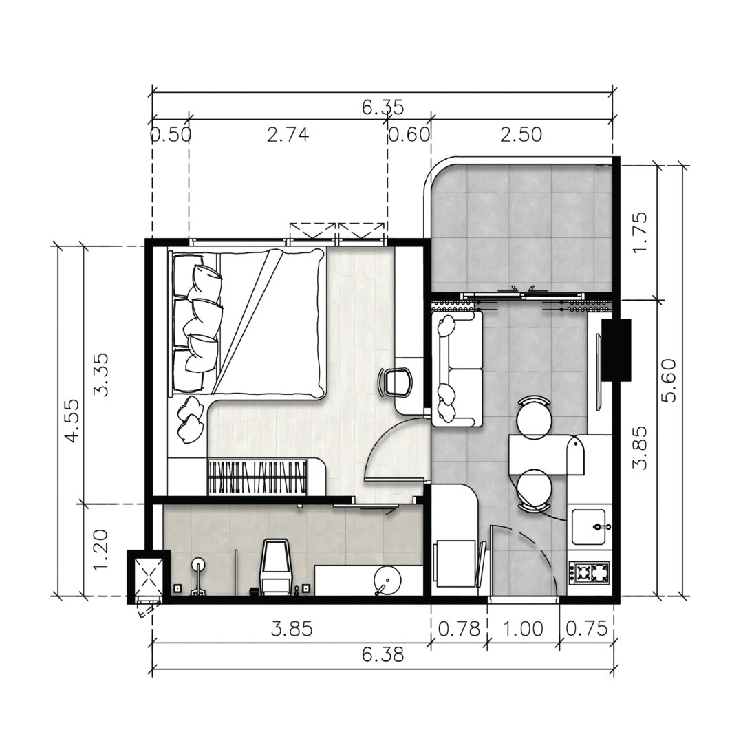 Floor plan of a Type A one-bedroom residence, 31.24 sq.m. at The Element