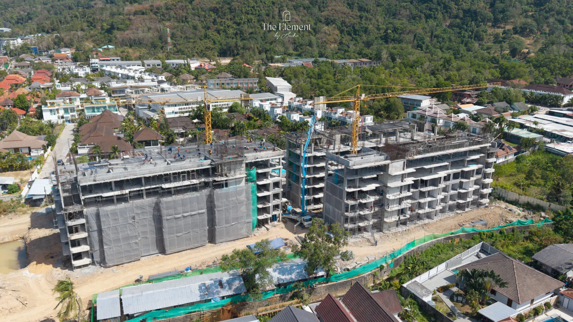 Aerial photograph of The Element under construction in Kamala, relevant to foreign ownership checks on an off-plan unit