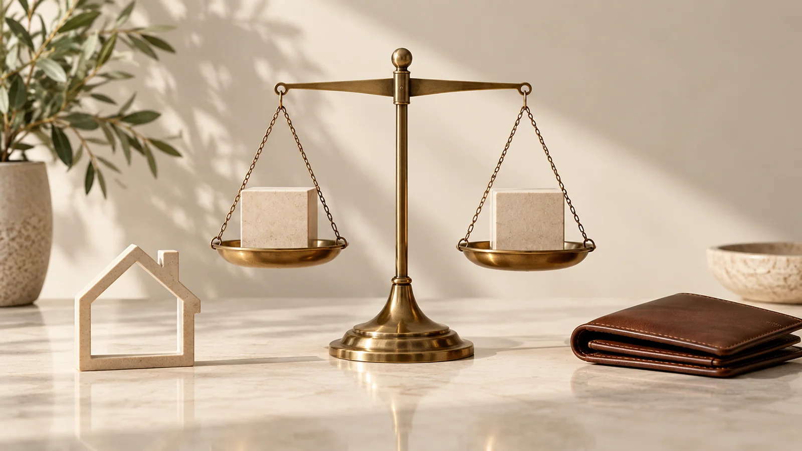 Balanced brass scales representing a comparison of home-funding options.