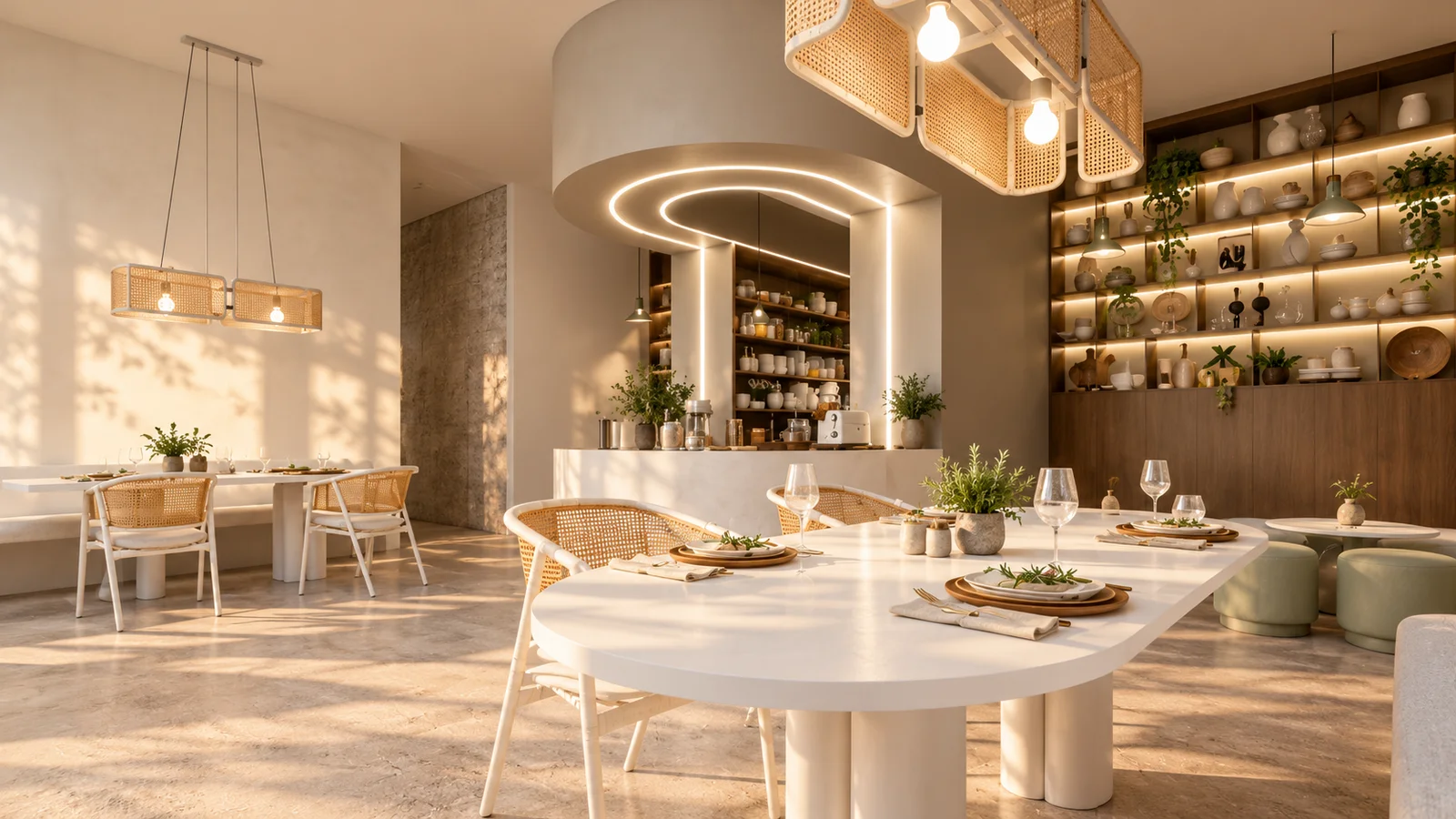 AI-restyled shared-dining area based on The Element co-kitchen visualisation.