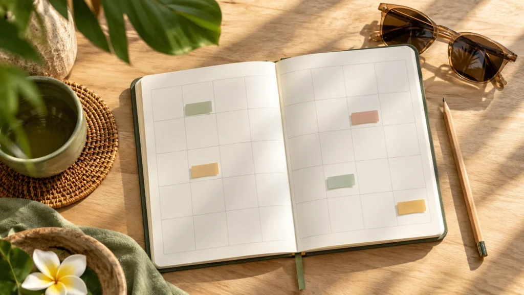 Illustration of a planner with spaced appointments for a property-viewing trip.