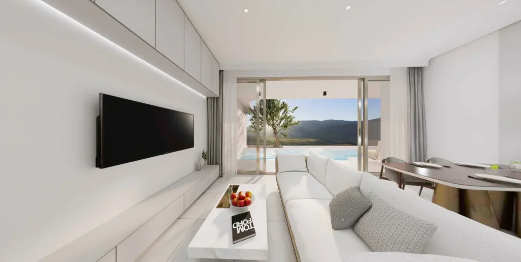 Interior visualisation of a living and dining area at The Element